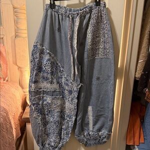 POL Blue Patchwork Boho Pants